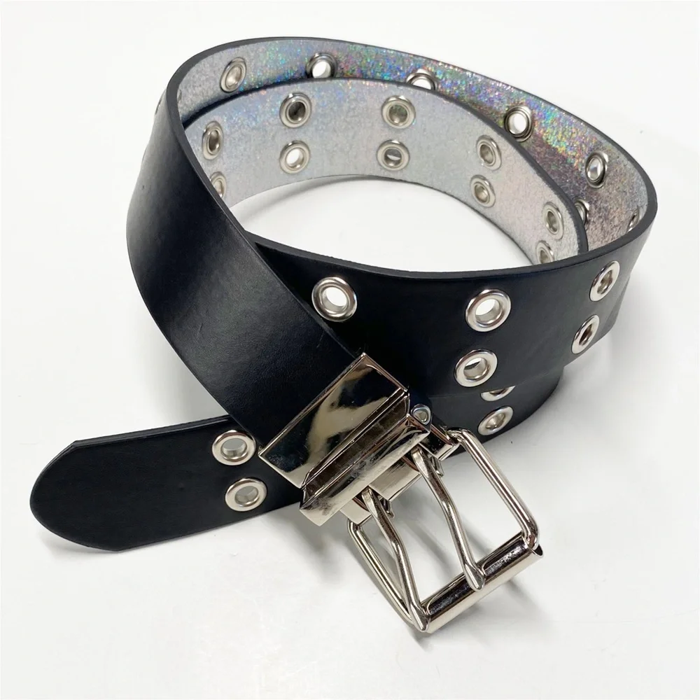 Reversible Belt | Black/Iridescent Silver - Glam Rocker Punk Edgy Chic